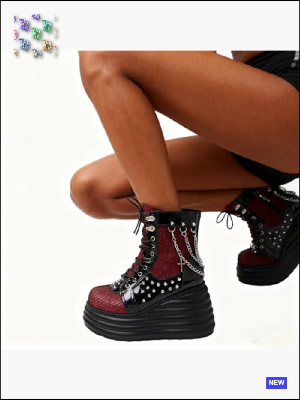 Gothic Chunky Ankle Boots Platform Lace Up Wedge Heel Zip Punk Combat Booties - Picture 2 of 7
